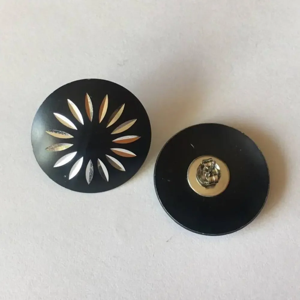 Laser cut black and silver metal post earrings